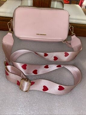 Like Dreams Light Pink Crossbody Bag with Heart-Print Strap